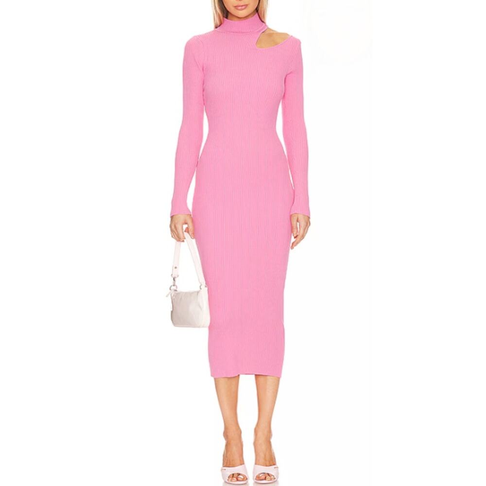 Bardot 'Ainsley' Midi Pink Mock Neck Shoulder Cutout Dress Size L